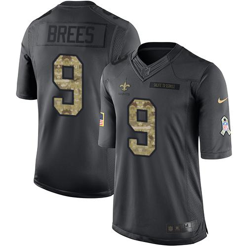 Nike Saints #9 Drew Brees Black Men's Stitched NFL Limited 2016 Salute To Service Jersey
